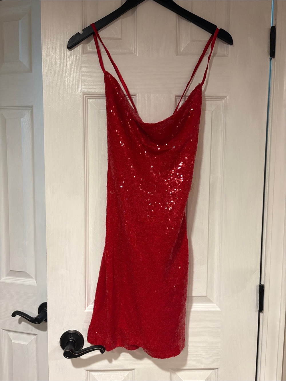 Francesca's Red Sequined Cowl Slip Mini Dress